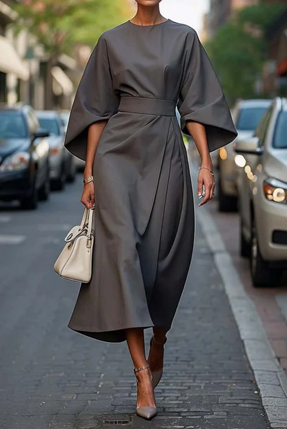 Women's Midi Dress Belted Waist