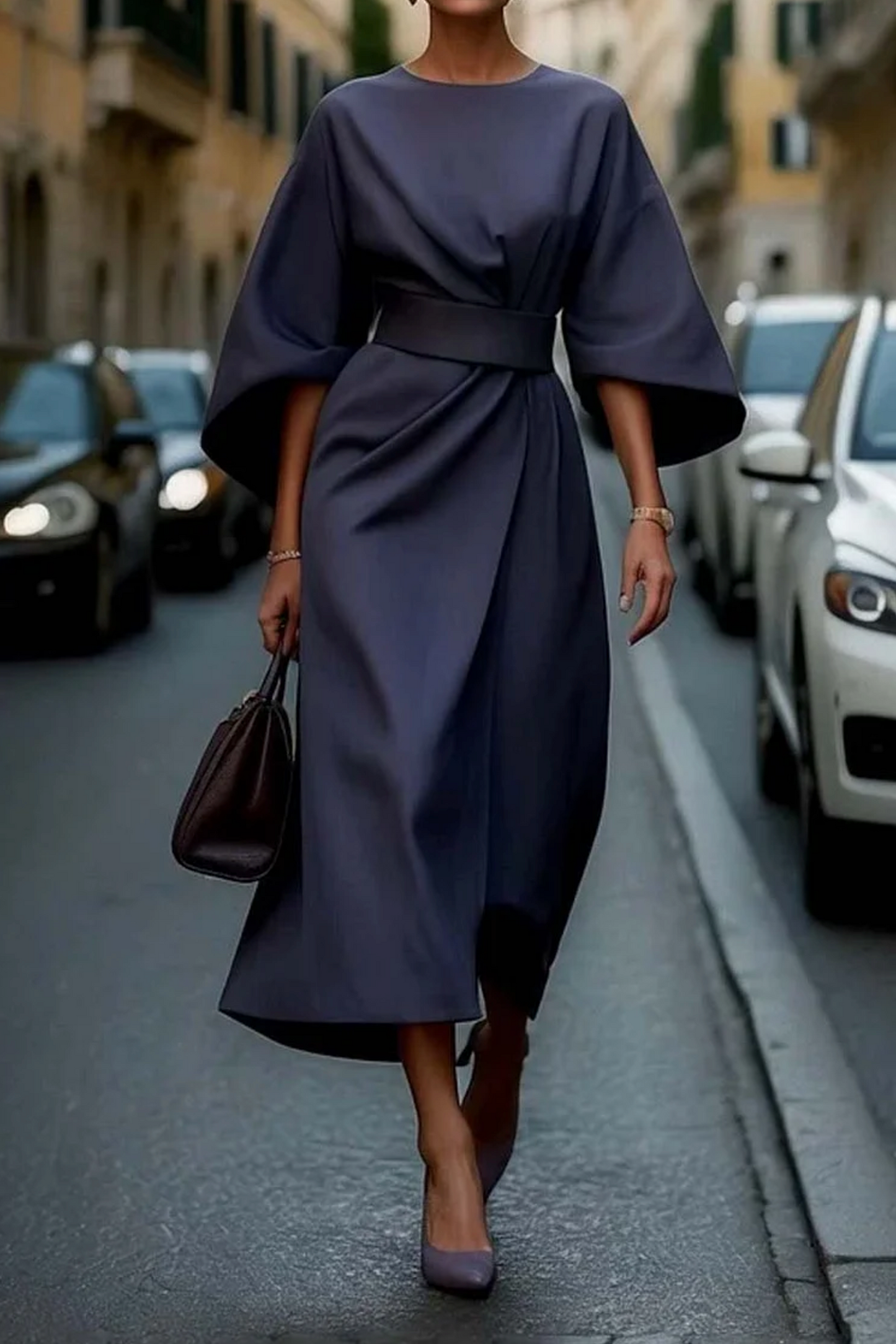 Women's Round Neck Lantern Sleeve Dress