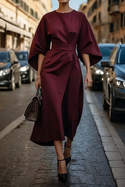 Women's Round Neck Lantern Sleeve Dress