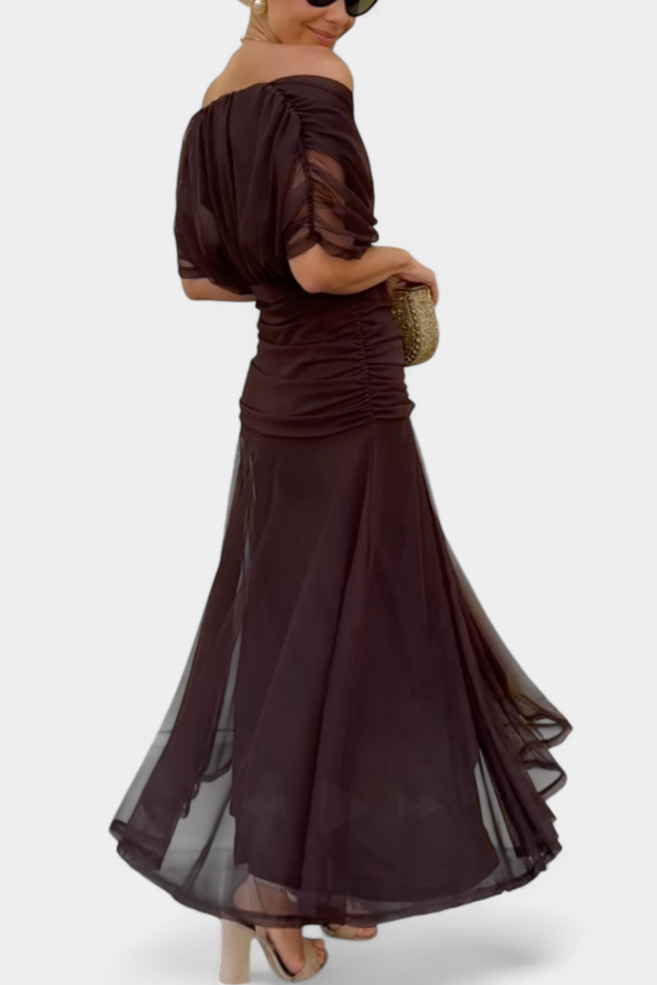 Off-Shoulder Drape Midi Dress