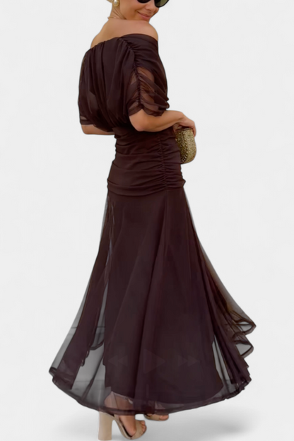 Off-Shoulder Drape Midi Dress