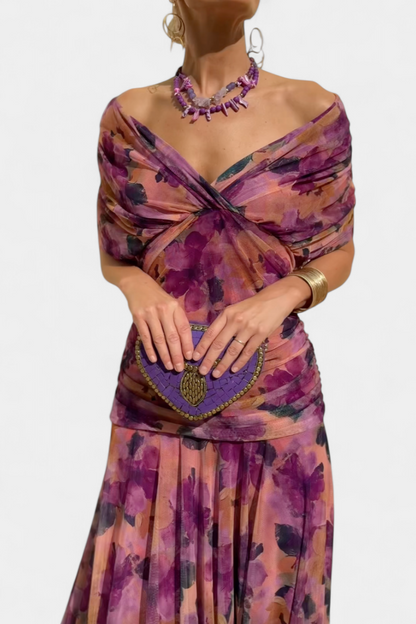 Off-Shoulder Draped Maxi Dress