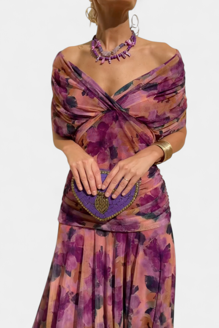Off-Shoulder Drape Midi Dress