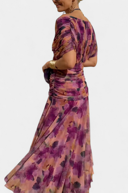 Off-Shoulder Drape Midi Dress