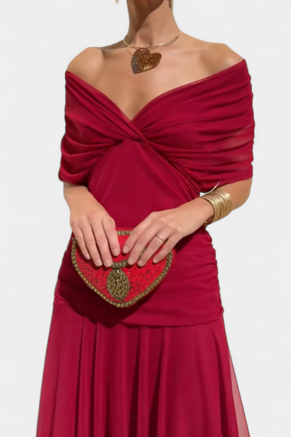 Off-Shoulder Drape Midi Dress
