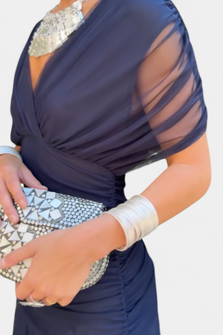 Off-Shoulder Drape Midi Dress