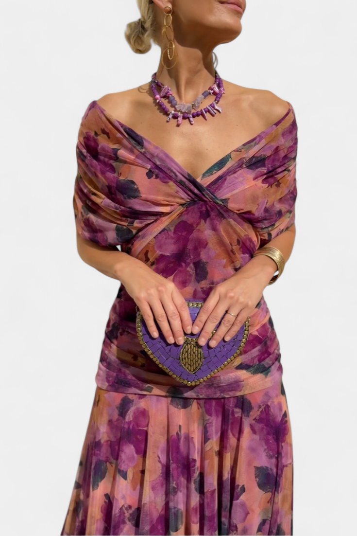 Off-Shoulder Draped Maxi Dress