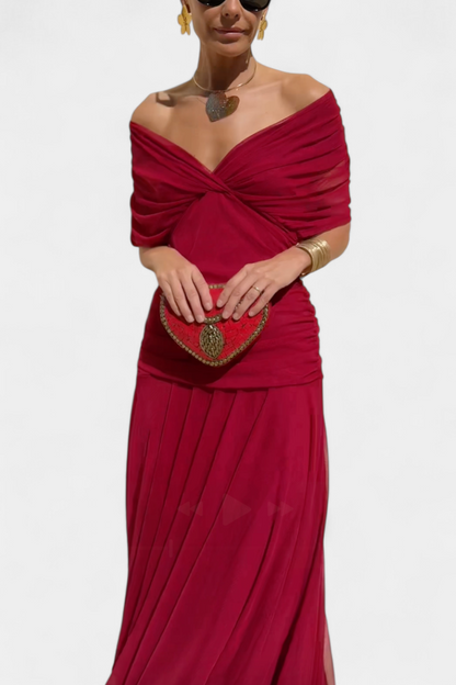 Off-Shoulder Drape Midi Dress