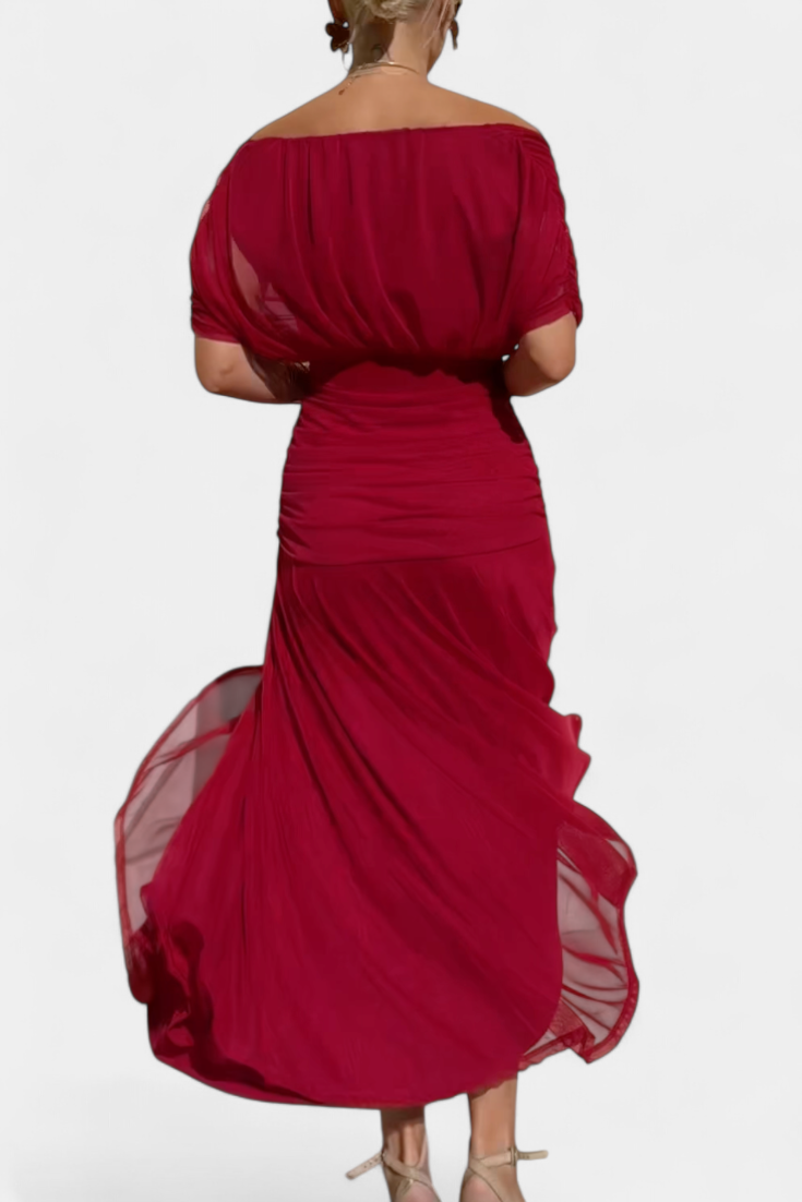Off-Shoulder Drape Midi Dress