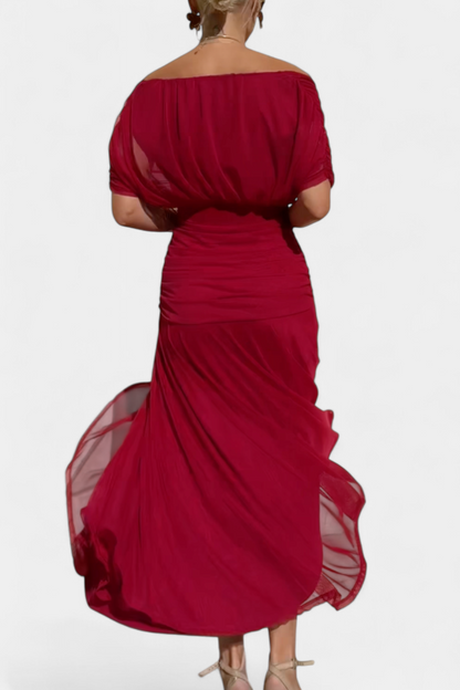 Off-Shoulder Draped Maxi Dress