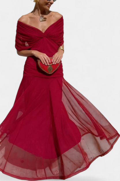 Off-Shoulder Draped Maxi Dress