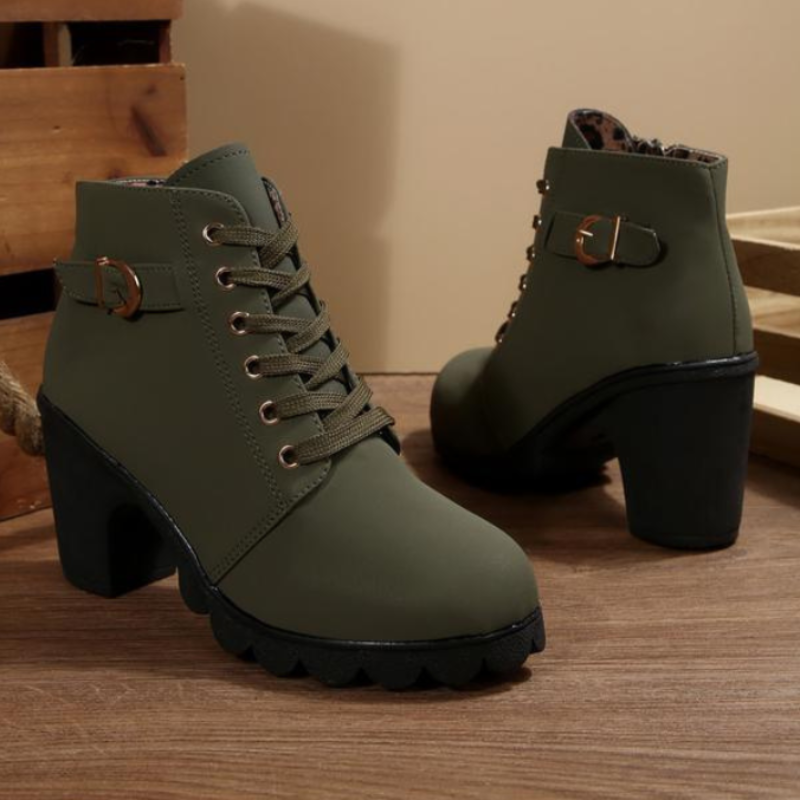 Women's Chunky Ankle Boots Lace-Up Black