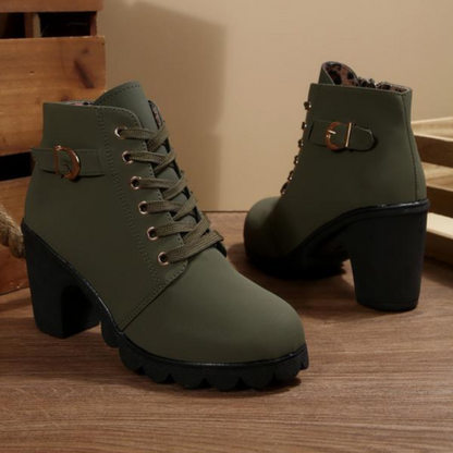 Women's Chunky Ankle Boots Lace-Up Black