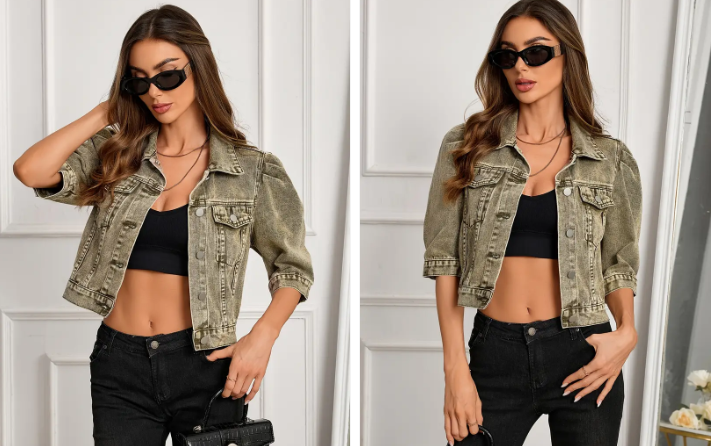 Women's Denim Jacket Short Blue Casual
