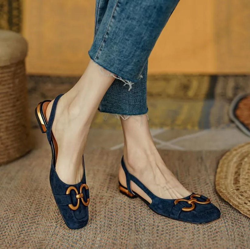 Women's Square Toe Slingback Flats - Fashinoza