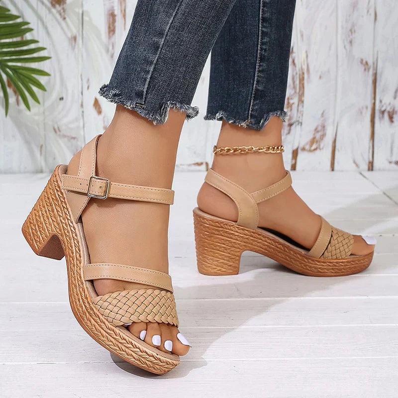 Women's Block Heel Sandals Braided Strap