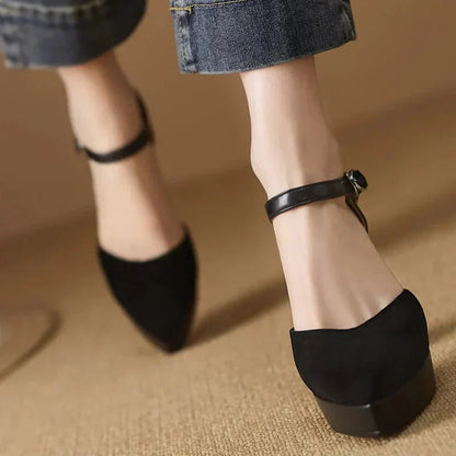 Women's Ankle Strap High Heels Block Pumps