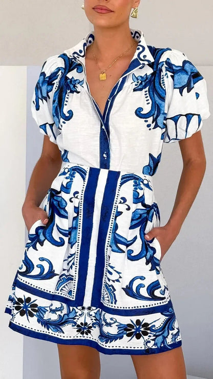 Women's Floral Mini Dress Puff Sleeve