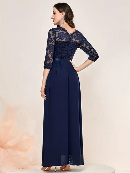 Women's Lace Formal Evening Dress Quarter Sleeve