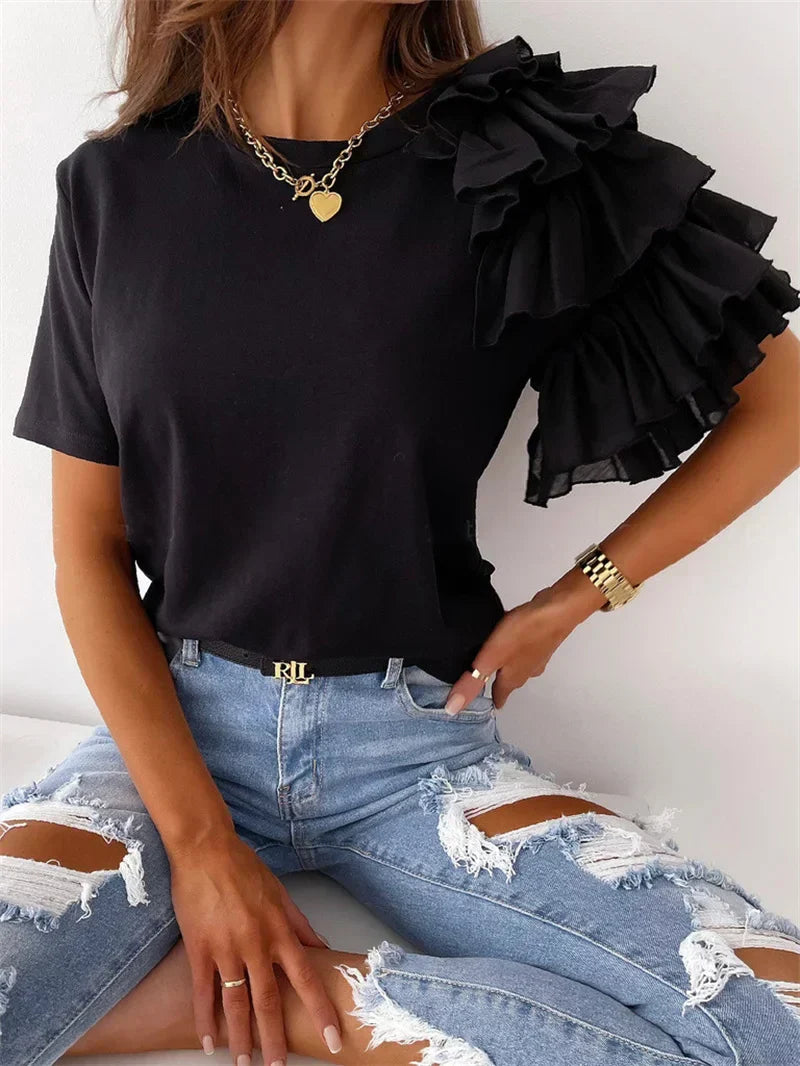Women's Short Sleeve Ruffle Blouse