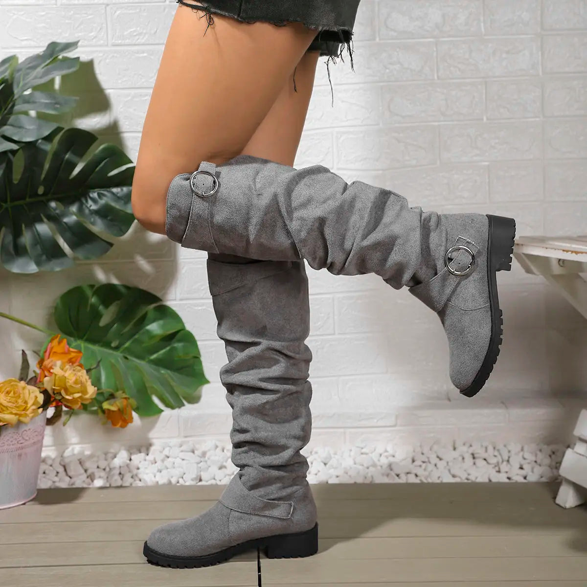 Women's Knee High Boots Low Block Heel Ring Accents