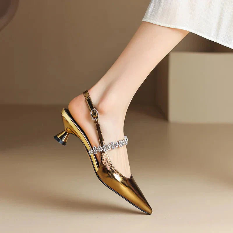 Women's Pointed Toe Pumps Crystal Slingback Heels