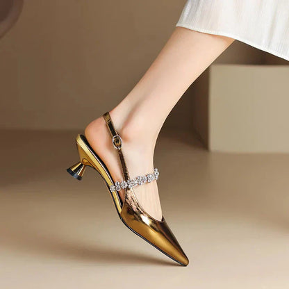 Women's Pointed Toe Pumps Crystal Slingback Heels
