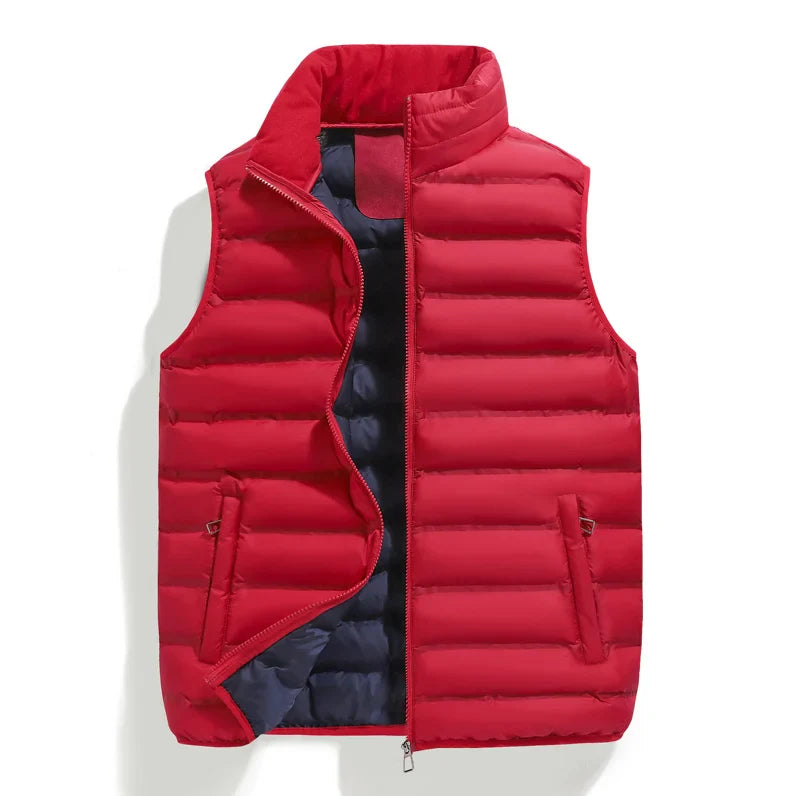 Men's Down Vest Sleeveless Zipper Windproof Solid Black