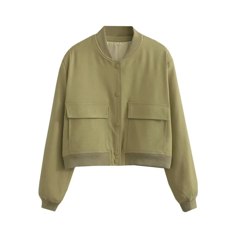 Women's Bomber Jacket Lightweight Cotton Button Front