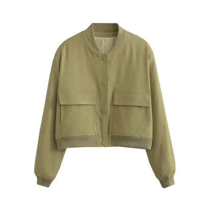 Women's Bomber Jacket Lightweight Cotton Button Front