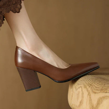 Women's Pointed Toe Pumps Block Heel Slip On Shoes