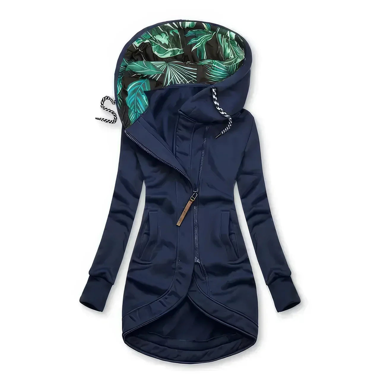 Women's Hooded Longline Zip Up Jacket