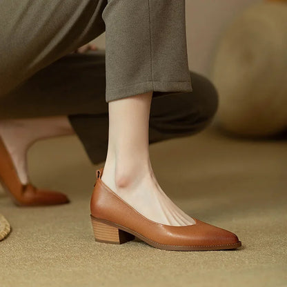 Women's Pointed Toe Block Heel Pumps Slip On Work Shoes