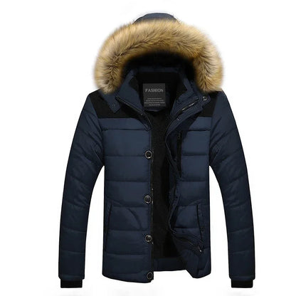 Men's Down Parka Wool Lined Hooded Jacket Warm Black