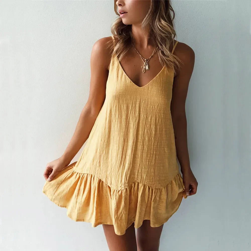 Riyana Women's Linen Ruffle Dress