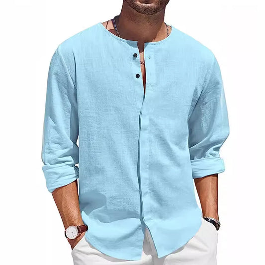 Men's Linen Henley Summer Shirt - 
Fashinoza