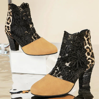 Women's Lacy High Heel Mesh Boots