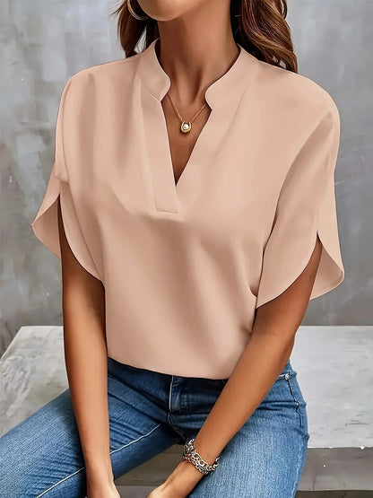 Women's Short Sleeve Split Neck Blouse