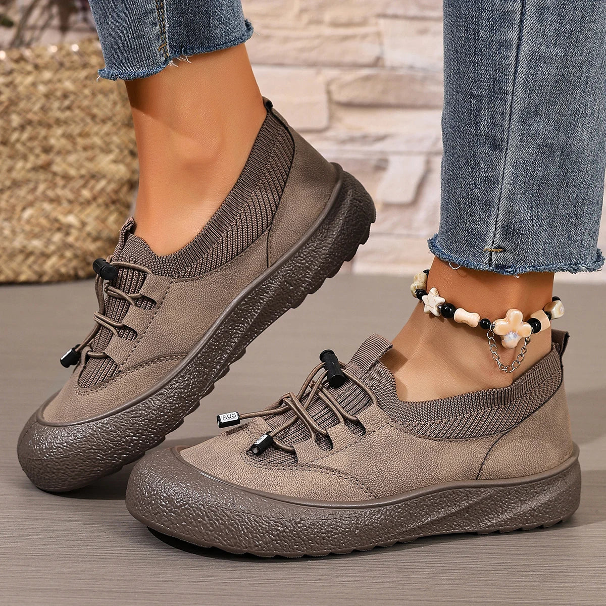 Women's Elastic Lace Slip-On Walking Shoes - 
Fashinoza