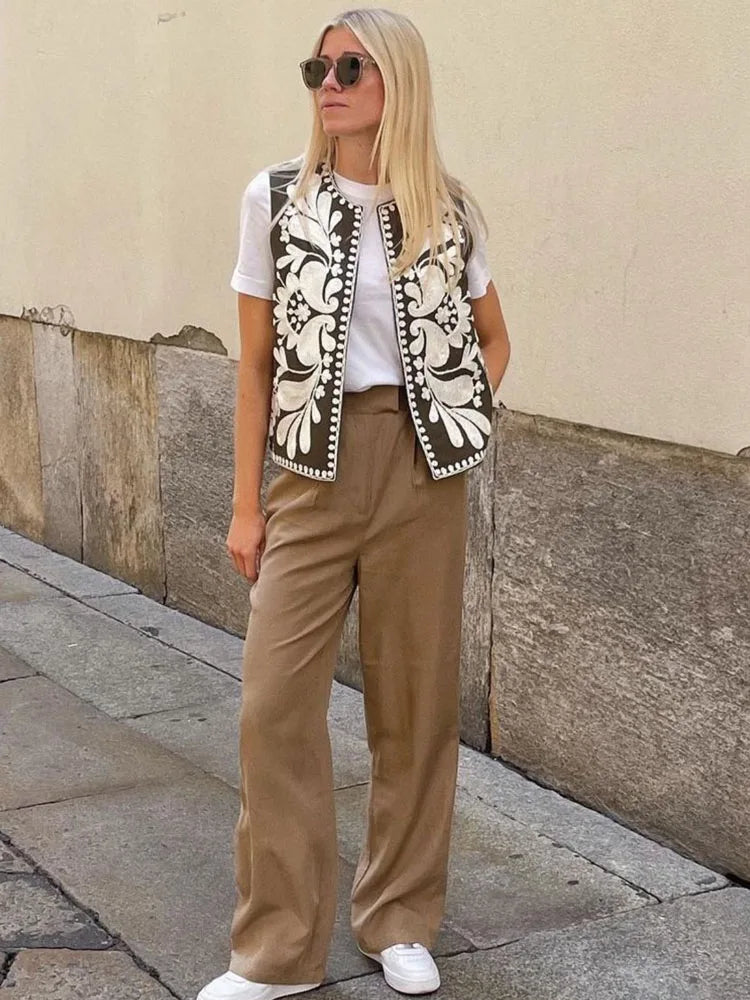 Women's Floral Vest Embroidered Sleeveless - Fashinoza