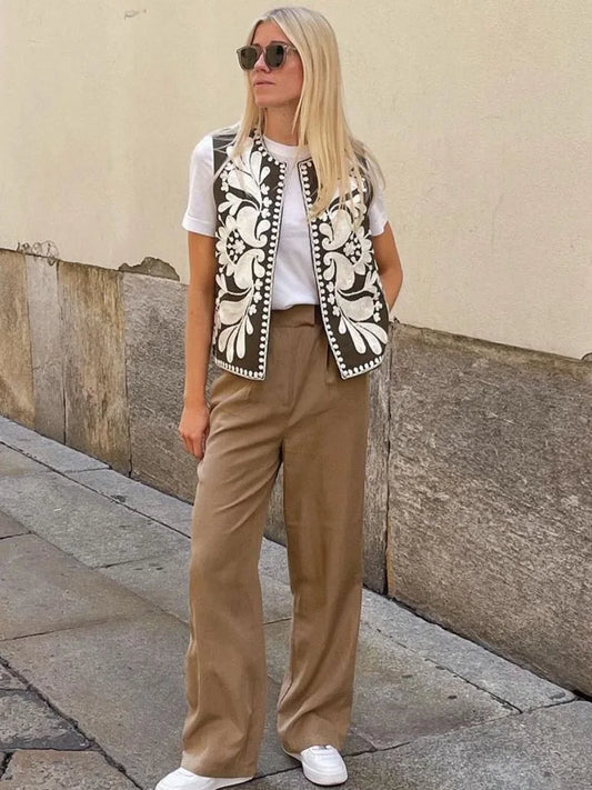 Women's Floral Vest Embroidered Sleeveless - Fashinoza