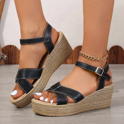 Women's Wedge Sandals Brown - Fashinoza