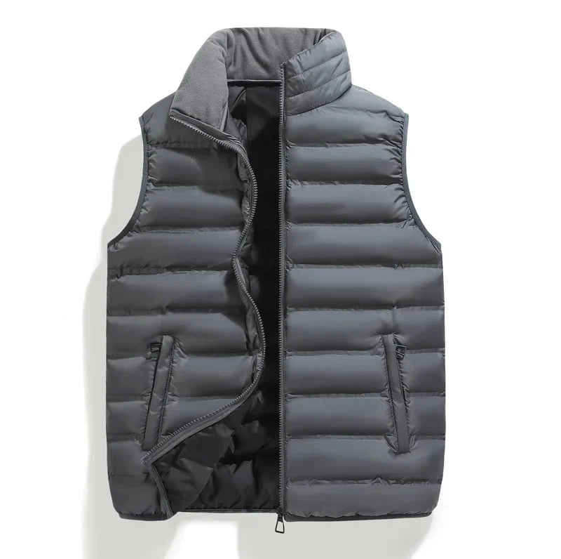 Men's Down Vest Sleeveless Zipper Windproof Solid Black