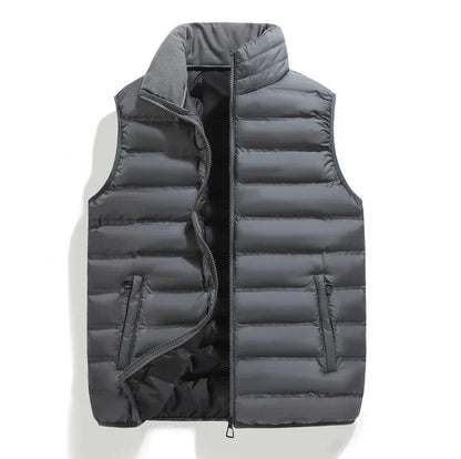 Men's Down Vest Sleeveless Zipper Windproof Solid Black
