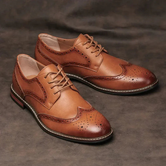 Men's Leather Oxford Shoes Wingtip Brogue Lace Up - Fashinoza