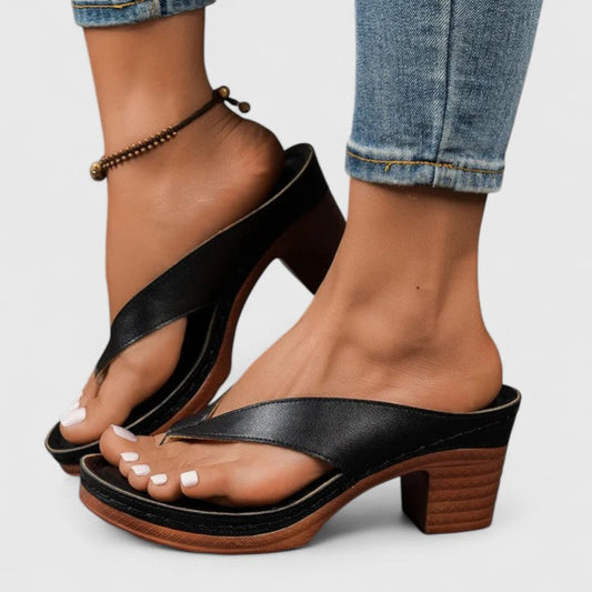 Women's Block Heel Thong Sandals Platform Sole - Fashinoza
