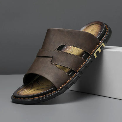 Leather Slide Sandal - 
Fashinoza