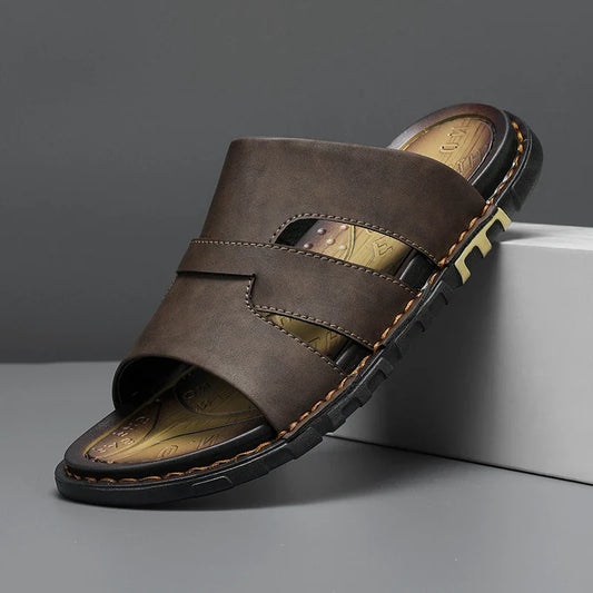 Leather Slide Sandal - 
Fashinoza
