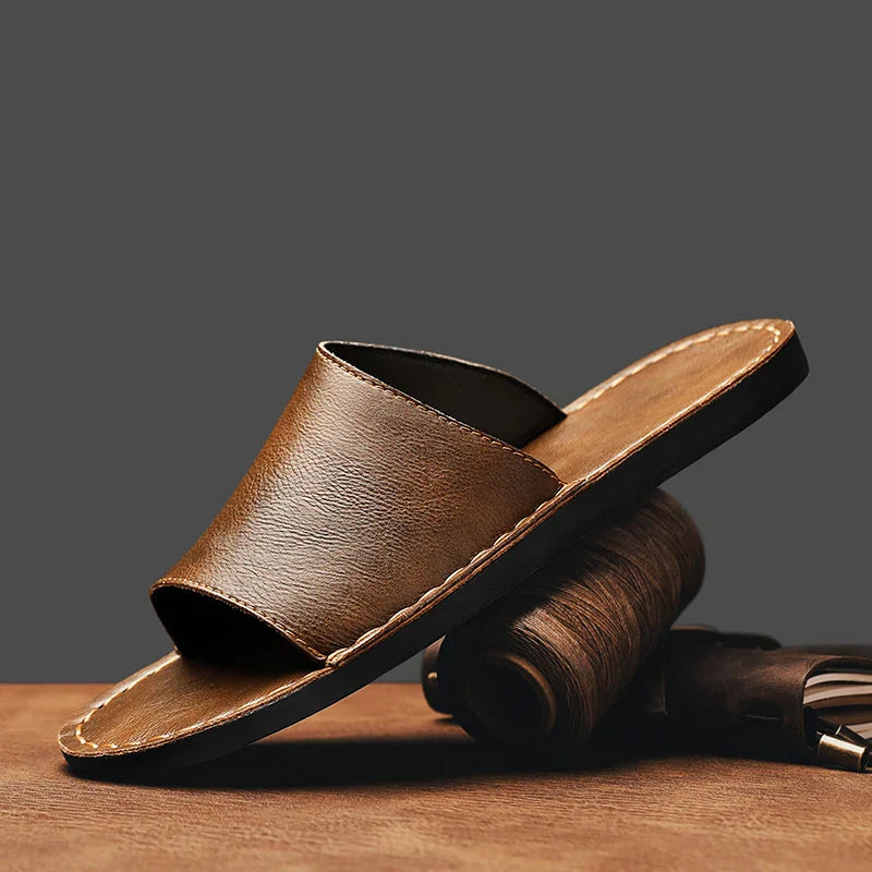 Women's Leather Slide Sandal - 
Fashinoza