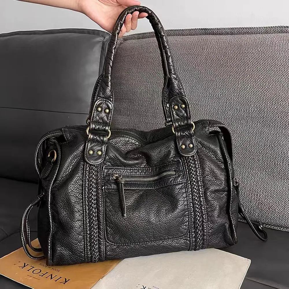 Women's Leather Carryall Handbag Classic Style - 
Fashinoza